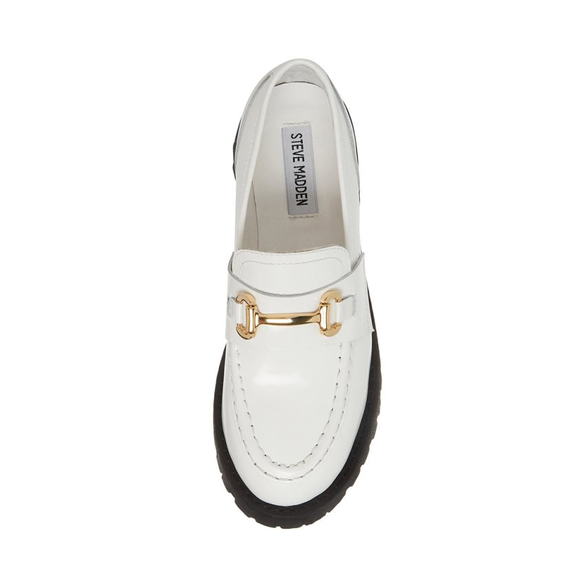 White Steve Madden Lando Leather Women's Platform Shoes | PH 2903AMY